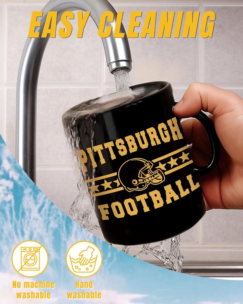 Kiraddle 2 in 1 Football Fan Ceramic Coffee Mug Cup Pittsburgh City Themed Merch Shop Men Women Sport Stuff Gear Apparel Steelers Team Desk Decor Accessorie Dad Boyfriend Unique Cool Bf Birthday Christmas Gift - Image 4